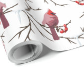 Kardinale vogels, winterkersen en sneeuwpatronen cadeaupapier (Rol Hoek)