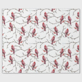 Kardinale vogels, winterkersen en sneeuwpatronen cadeaupapier (Vlak)