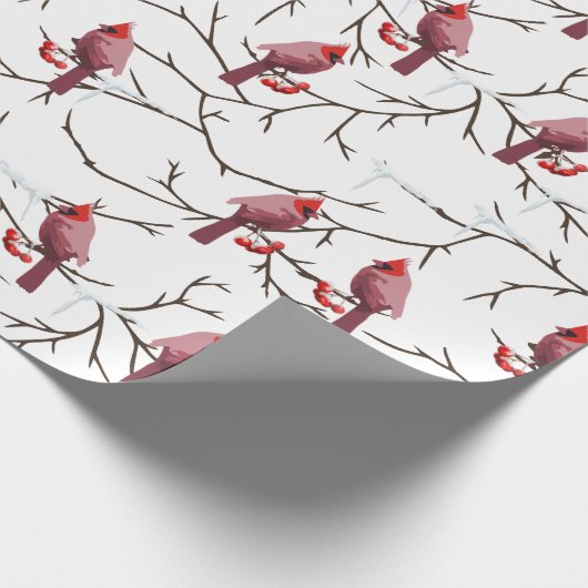 Kardinale vogels, winterkersen en sneeuwpatronen cadeaupapier (Hoek)