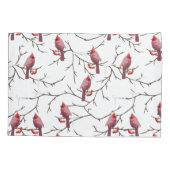 Kardinale vogels, winterkersen en sneeuwpatronen kussensloop (Achterkant)