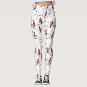 Kardinale vogels, winterkersen en sneeuwpatronen leggings