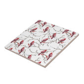 Kardinale vogels, winterkersen en sneeuwpatronen tegeltje (Zijkant)