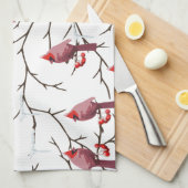 Kardinale vogels, winterkersen en sneeuwpatronen theedoek (Quarter Fold)