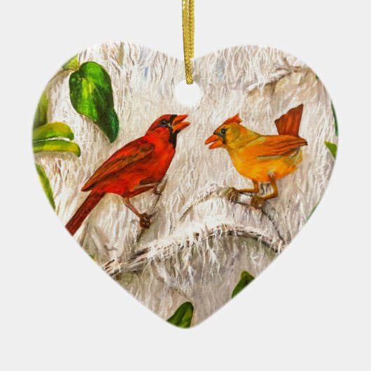 Kardinale vogels Zingen liefde Keramisch Ornament (Voorkant)