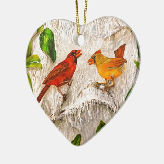 Kardinale vogels Zingen liefde Keramisch Ornament (Links)