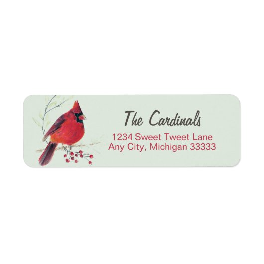 Kardinale Waterverf Art Return Address Label (Voorkant)