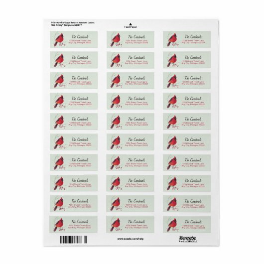 Kardinale Waterverf Art Return Address Label (Full Sheet)