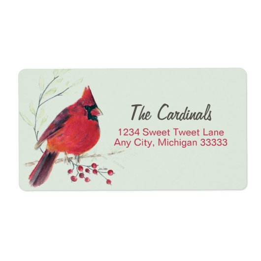 Kardinale Waterverf Art Return Address Label (Voorkant)
