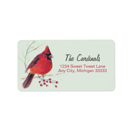 Kardinale Waterverf Art Return Address Label (Voorkant)
