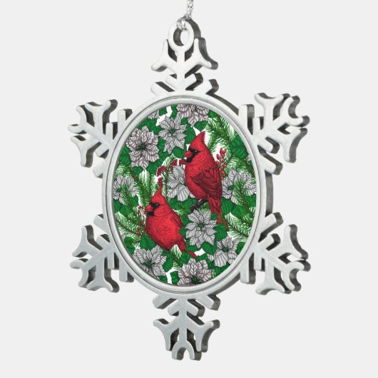 Kardinalen 2 tin sneeuwvlok ornament (Rechts)