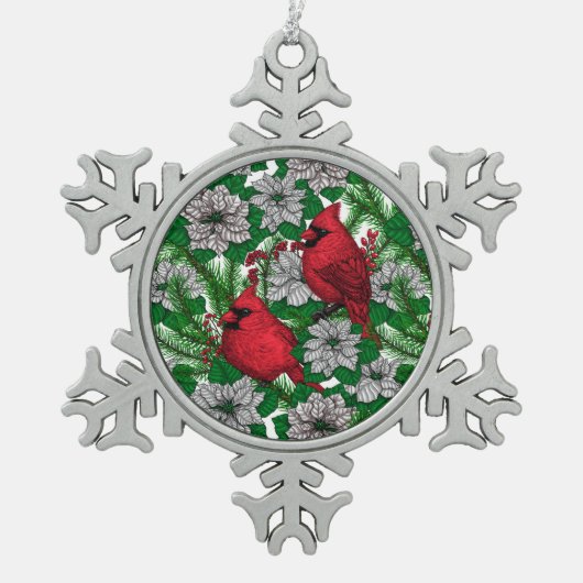 Kardinalen 2 tin sneeuwvlok ornament (Voorkant)