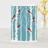 Kardinalen Berkenbomen Winter Sneeuw Kaart (Gele Bloem)