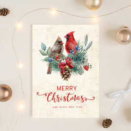 Kardinalen Denneappel Jingel Bellen Kerst Nieuwjaa Feestdagen Kaart