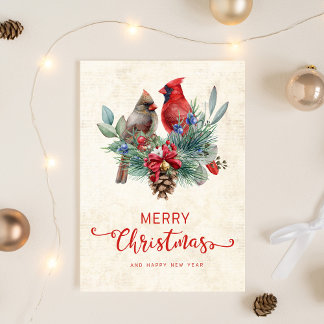 Kardinalen Denneappel Jingel Bellen Kerst Nieuwjaa Feestdagen Kaart