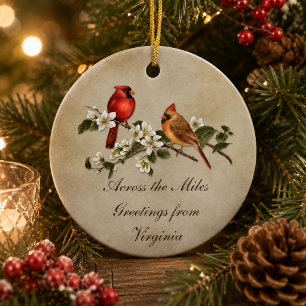 Kardinalen Dogwoods Over De Miles Kerstmis Keramisch Ornament
