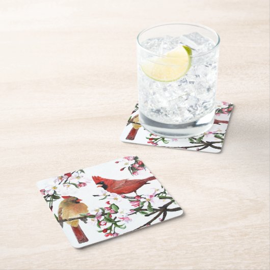 Kardinalen en appelbloesems kartonnen onderzetters (Insitu)