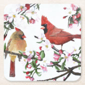 Kardinalen en appelbloesems kartonnen onderzetters (Voorkant)