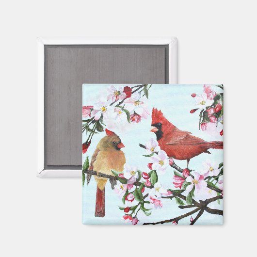 Kardinalen en appelbloesems magneet (Voorkant / Achterkant)