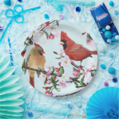 Kardinalen en appelbloesems papieren bordje (Feest)