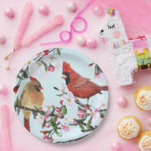 Kardinalen en appelbloesems papieren bordje (Feest)