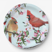 Kardinalen en appelbloesems papieren bordje (Voorkant)