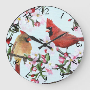 Kardinalen en Apple Blossom Wall Clock Grote Klok