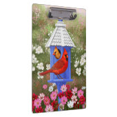 Kardinalen en Blauwe Birdhouse Klembord (Rechts)