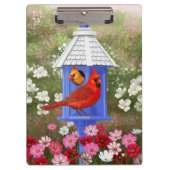 Kardinalen en Blauwe Birdhouse Klembord (Voorkant)