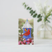 Kardinalen en Blauwe Birdhouse Visitekaartje (Staand voorkant)