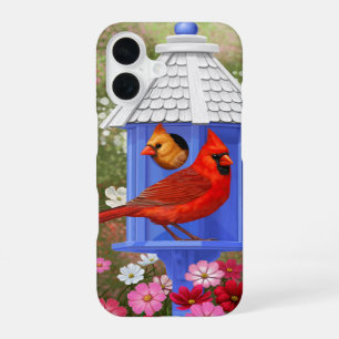 Kardinalen en Blauwe Vogelhuis iPhone 16 Hoesje