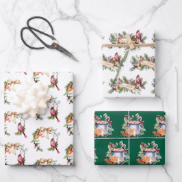 Kardinalen en cacao Kerstmis Inpakpapier Vel