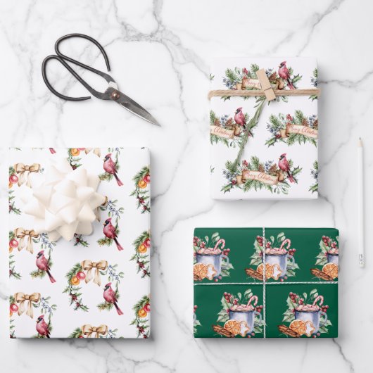 Kardinalen en cacao Kerstmis Inpakpapier Vel (Voorkant)