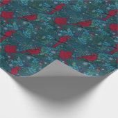 Kardinalen en coniferen, wintervakantiepatroon cadeaupapier (Hoek)