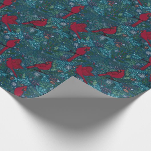 Kardinalen en coniferen, wintervakantiepatroon cadeaupapier