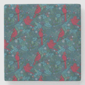 Kardinalen en coniferen, wintervakantiepatroon stenen onderzetter (Voorkant)