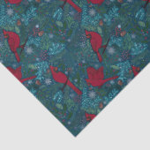 Kardinalen en coniferen, wintervakantiepatroon tissuepapier (Detail)