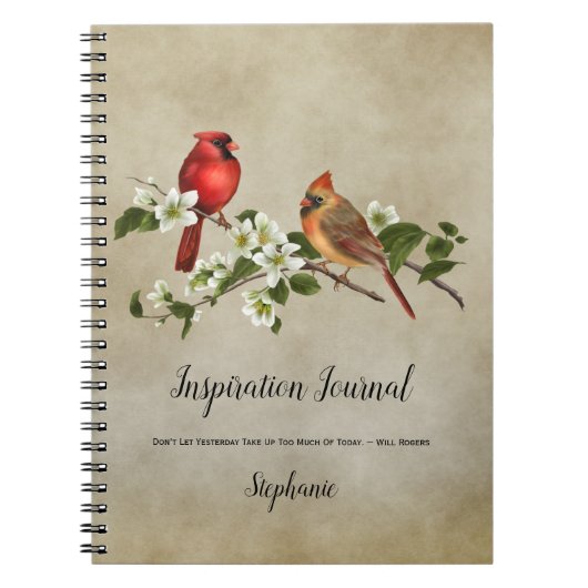 Kardinalen en Dogwood Blossom Inspiration Journal Notitieboek (Voorkant)