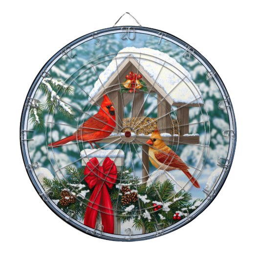 Kardinalen en feeder van kerstvogels dartbord (Voorkant)
