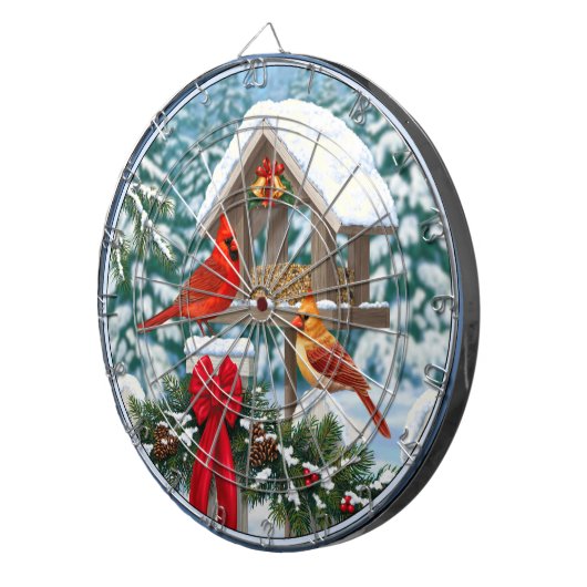 Kardinalen en feeder van kerstvogels dartbord (Voorkant Rechts)