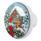 Kardinalen en feeder van kerstvogels keramische knop (Rechts)
