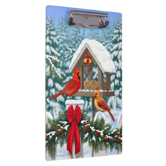 Kardinalen en feeder van kerstvogels klembord (Rechts)