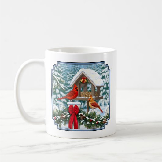 Kardinalen en feeder van kerstvogels koffiemok (Links)