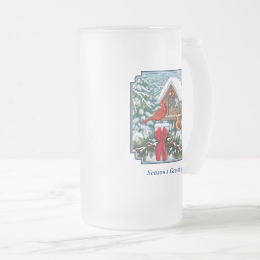 Kardinalen en feeder van kerstvogels matglas bierpul (Voorkant rechts)