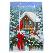 Kardinalen en feeder van kerstvogels medium cadeauzakje (Achterkant)