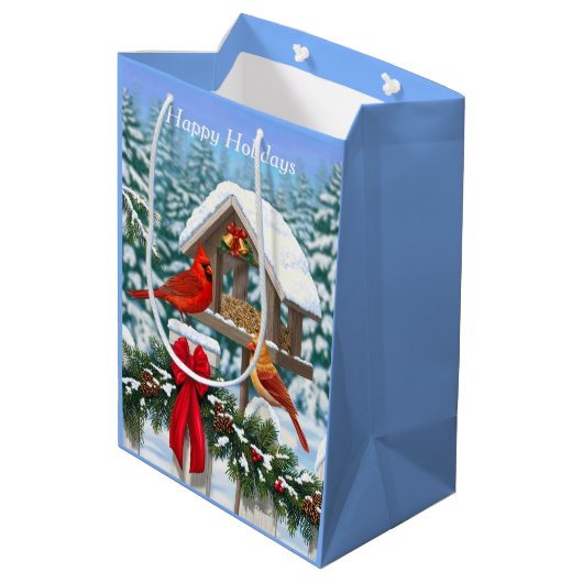 Kardinalen en feeder van kerstvogels medium cadeauzakje (Achterkant Gekanteld)
