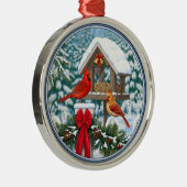 Kardinalen en feeder van kerstvogels metalen ornament (Rechts)