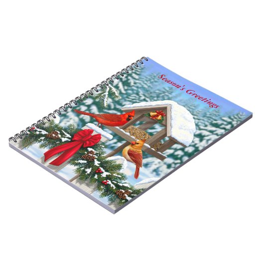 Kardinalen en feeder van kerstvogels notitieboek (Linkerzijde)