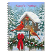 Kardinalen en feeder van kerstvogels notitieboek (Voorkant)