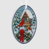 Kardinalen en feeder van kerstvogels ornament (voorkant)