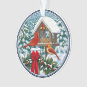 Kardinalen en feeder van kerstvogels ornament (voorkant)